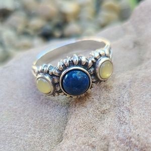 Vintage Sterling Silver Lapis Moonstone Ring, Size 9